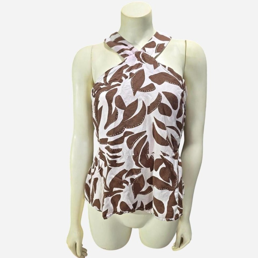 Ann Taylor brown and white sleeveless top size 4